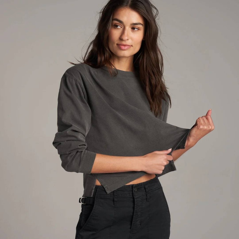 Rowan Reagan Long Sleeve Boyfriend Tee Long Sleeve Top Washed Black XS Oversized